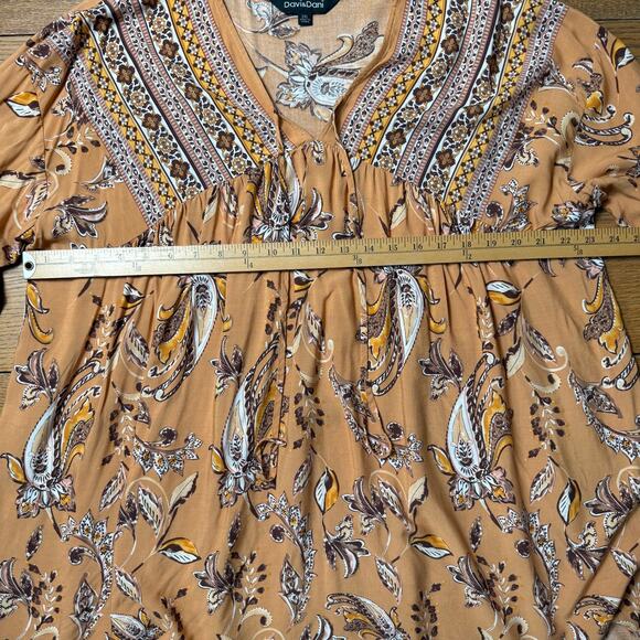 Davi & Dani Women Long Sleeve Boho Peasant Top 2XL Paisley Brown Floral Fall - Picture 6 of 8
